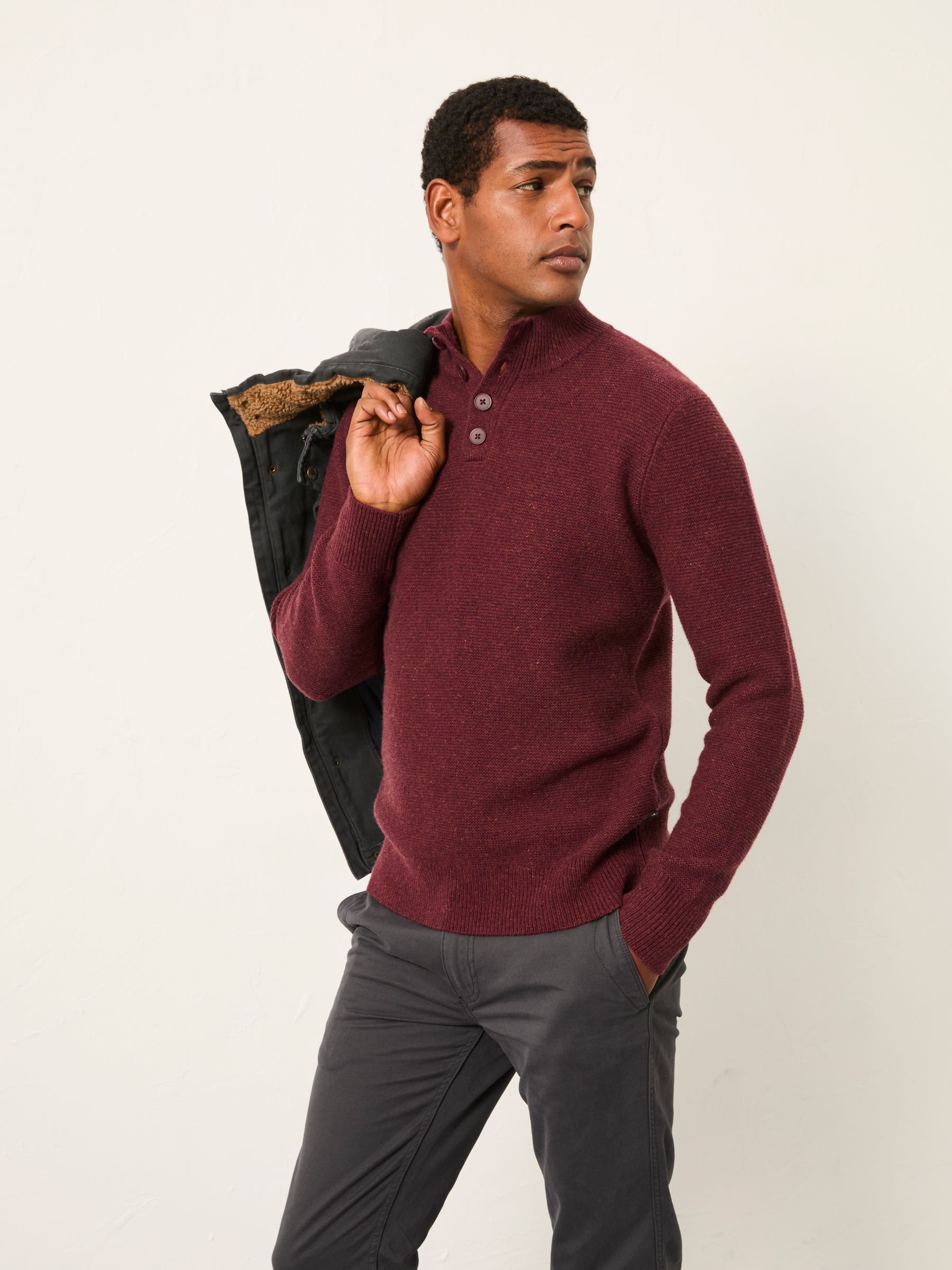 FatFace Sennen Claret Knitted Half Neck Jumper