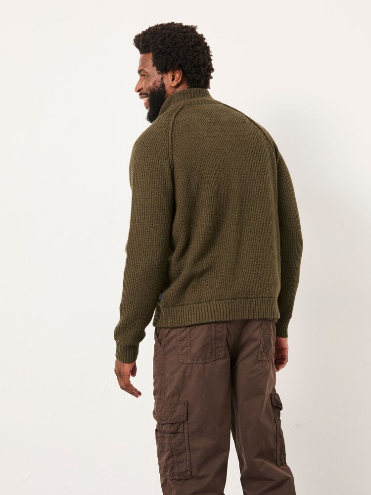FatFace Harwick Khaki Green Lined Knitted Zip Through - Image 2 of 6 FatFace Harwick Khaki Green Lined Knitted Zip Through - Image 2 of 6