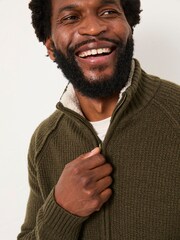FatFace Harwick Khaki Green Lined Knitted Zip Through - Image 3 of 6