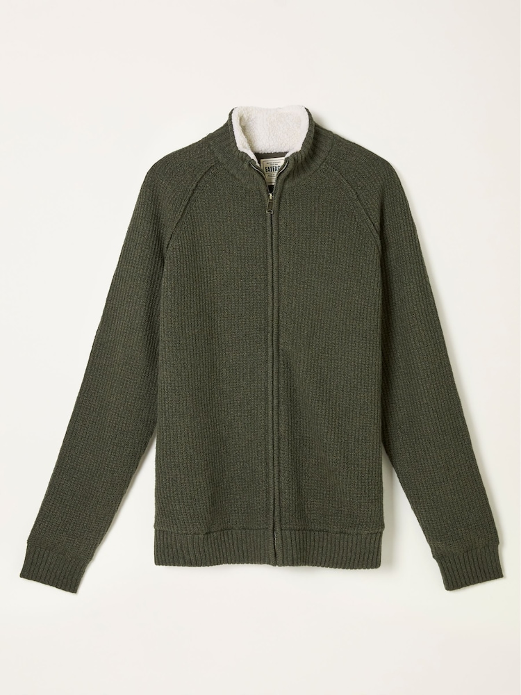 FatFace Harwick Khaki Green Lined Knitted Zip Through - Image 6 of 6