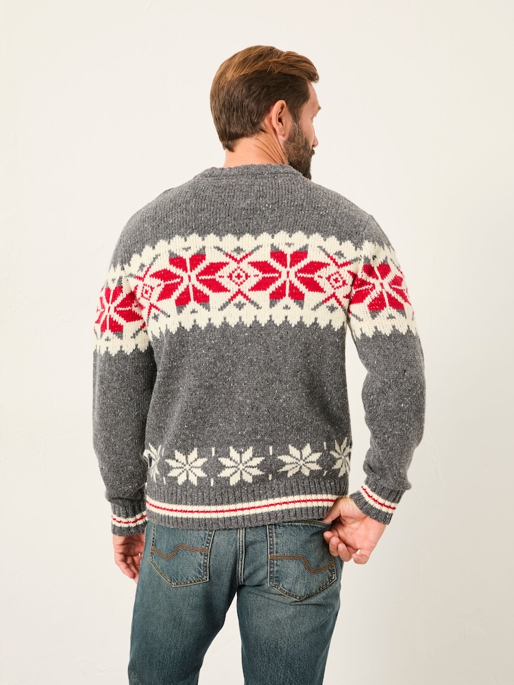 FatFace Grey Shelter Snowflake Fairisle Crew Neck Knitted Jumper - Image 2 of 5