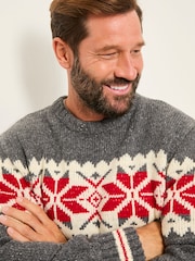 FatFace Grey Shelter Snowflake Fairisle Crew Neck Knitted Jumper - Image 3 of 5