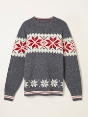 FatFace Grey Shelter Snowflake Fairisle Crew Neck Knitted Jumper - Image 5 of 5