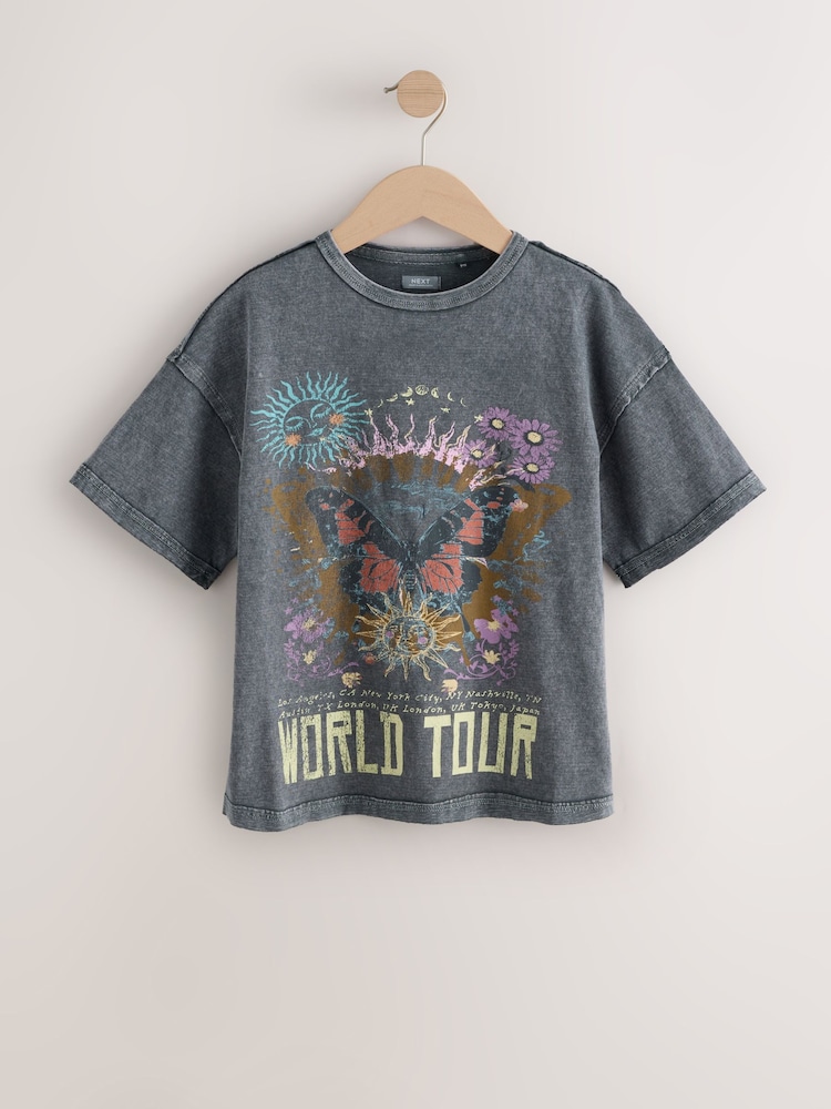 Washed Black Oversized Graphic Print T-Shirt (3-16yrs) - Image 1 of 4