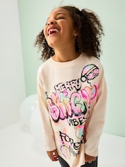 Pink Christmas Graffiti Long Sleeve Sequin Top (3-16yrs) - Image 1 of 7