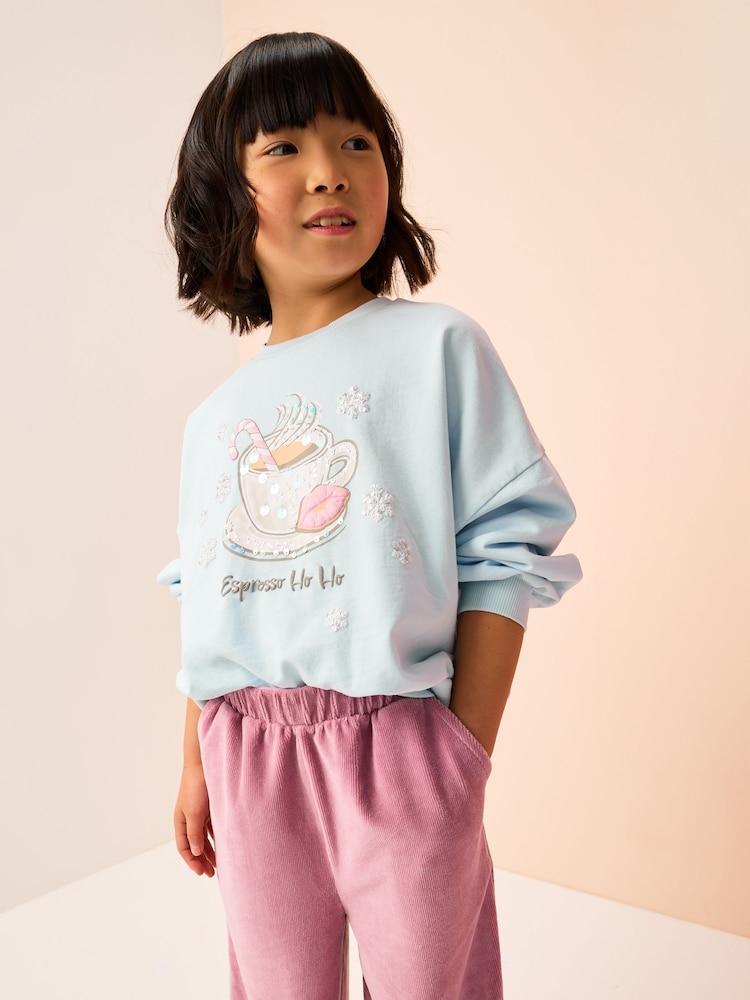 Blue Christmas Espresso Sequin Long Sleeve Sweatshirt (3-16yrs) - Image 1 of 7
