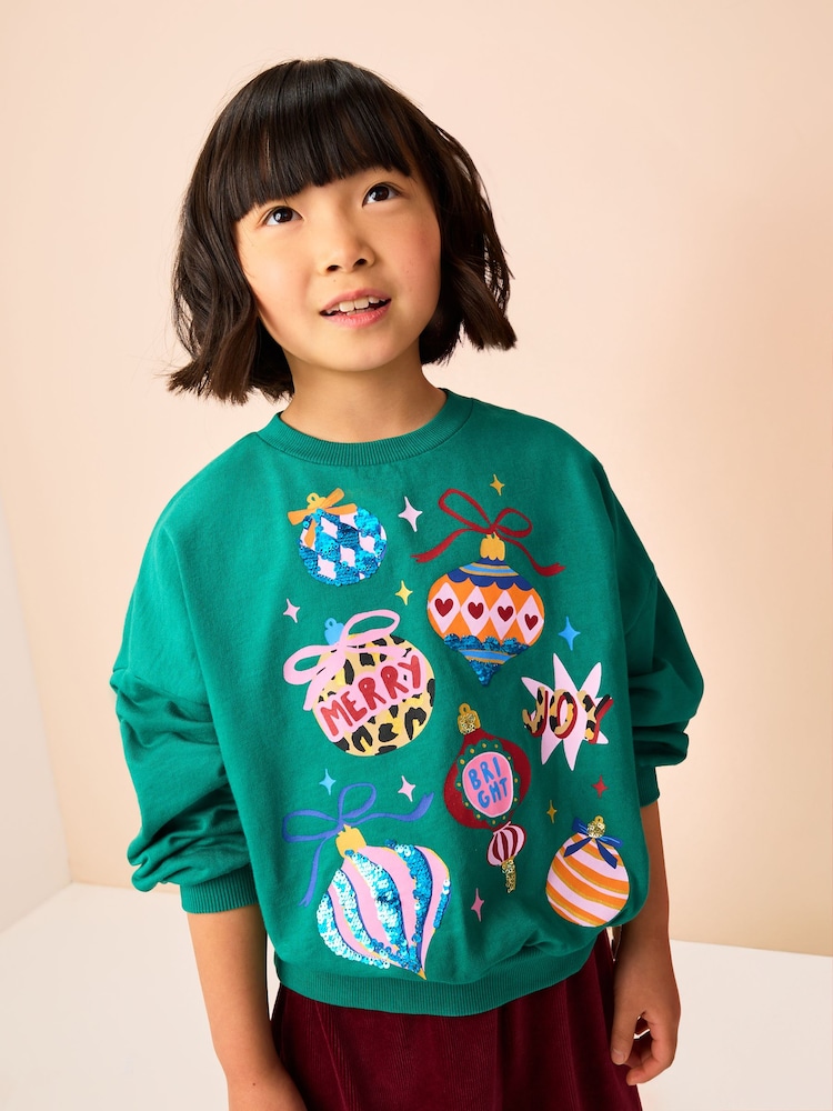 Green Bauble Sequin Long Sleeve Sweatshirt (3-16yrs) - Image 1 of 7