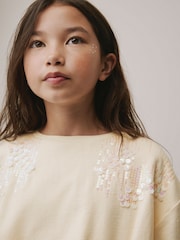 Cream Long Sleeve Sequin Bubble Hem Sweat Top (3-16yrs) - Image 2 of 7