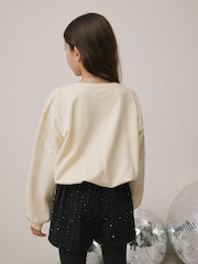 Cream Long Sleeve Sequin Bubble Hem Sweat Top (3-16yrs) - Image 3 of 7