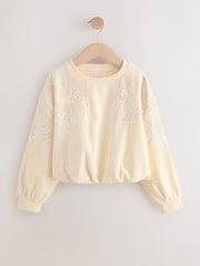 Cream Long Sleeve Sequin Bubble Hem Sweat Top (3-16yrs) - Image 4 of 7