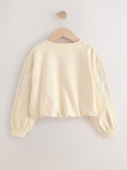 Cream Long Sleeve Sequin Bubble Hem Sweat Top (3-16yrs) - Image 5 of 7