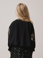 Black Long Sleeve Sequin Bubble Hem Sweat Top (3-16yrs) - Image 3 of 8
