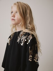 Black Long Sleeve Sequin Bubble Hem Sweat Top (3-16yrs) - Image 4 of 8
