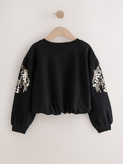 Black Long Sleeve Sequin Bubble Hem Sweat Top (3-16yrs) - Image 6 of 8