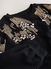Black Long Sleeve Sequin Bubble Hem Sweat Top (3-16yrs) - Image 7 of 8