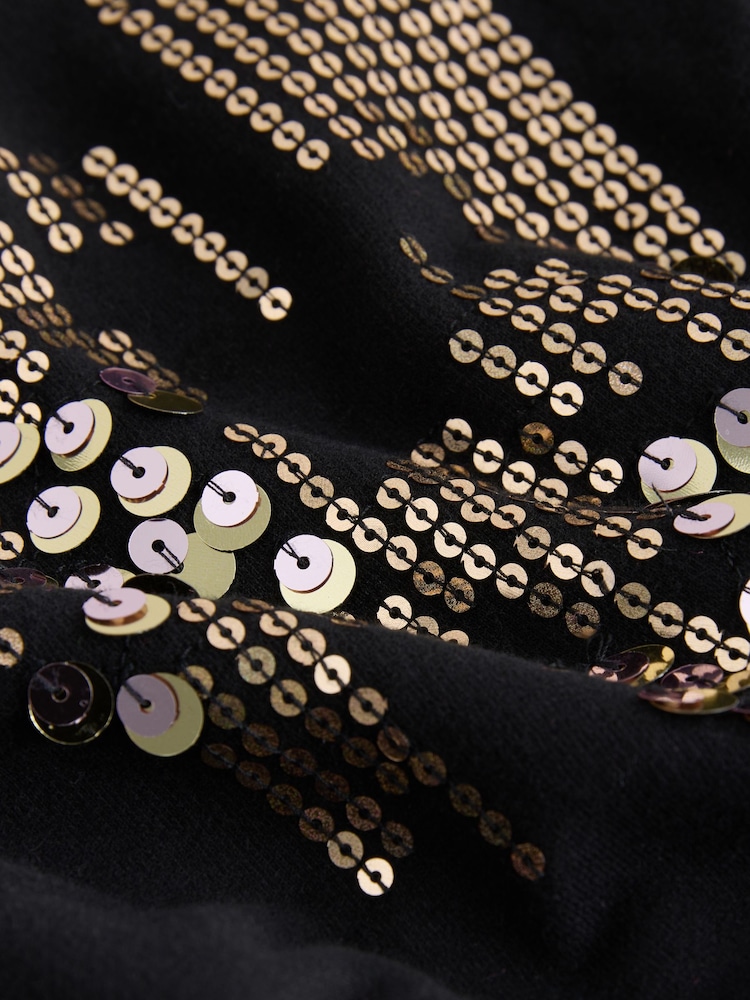 Black Long Sleeve Sequin Bubble Hem Sweat Top (3-16yrs) - Image 8 of 8