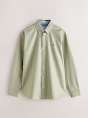 Sage Green Slim Fit Long Sleeve Oxford Shirt - Image 7 of 9