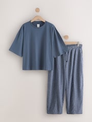 Navy Gingham 100% Cotton Barrel Leg Pyjamas - Image 1 of 4
