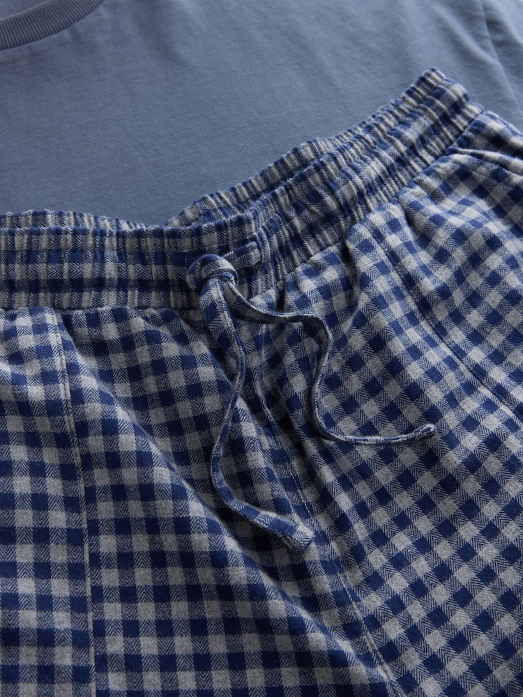 Navy Gingham 100% Cotton Barrel Leg Pyjamas - Image 2 of 4 Navy Gingham 100% Cotton Barrel Leg Pyjamas - Image 2 of 4