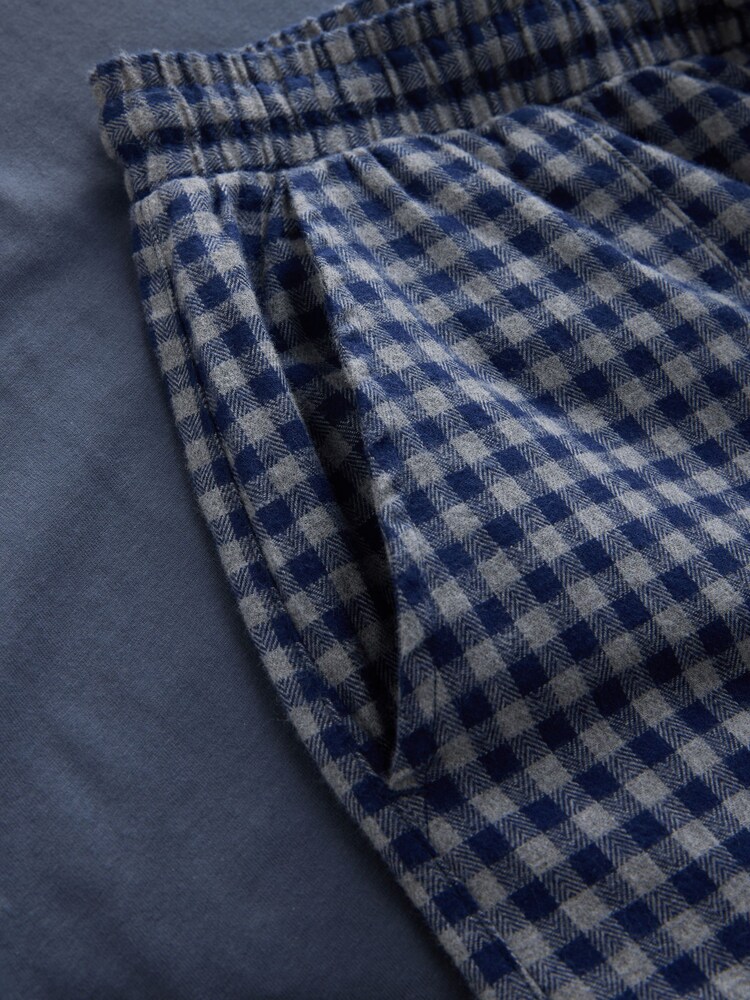 Navy Gingham 100% Cotton Barrel Leg Pyjamas - Image 4 of 4