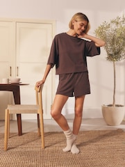 Chocolate Brown Textured Short Pyjamas Set - Image 3 of 8