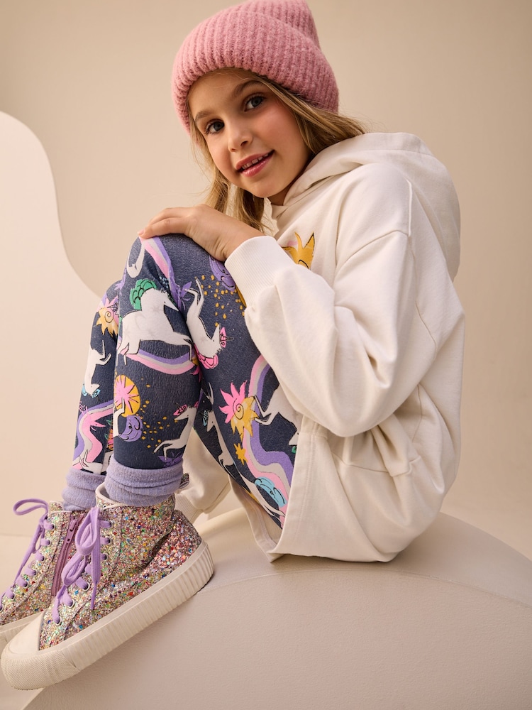 Ecru/Navy Unicorn Graphic Print Hoodie Leggings Set (3-16yrs) - Image 2 of 4