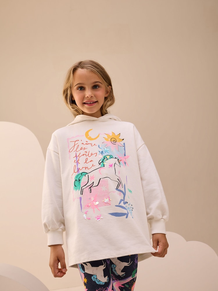 Ecru/Navy Unicorn Graphic Print Hoodie Leggings Set (3-16yrs) - Image 4 of 4