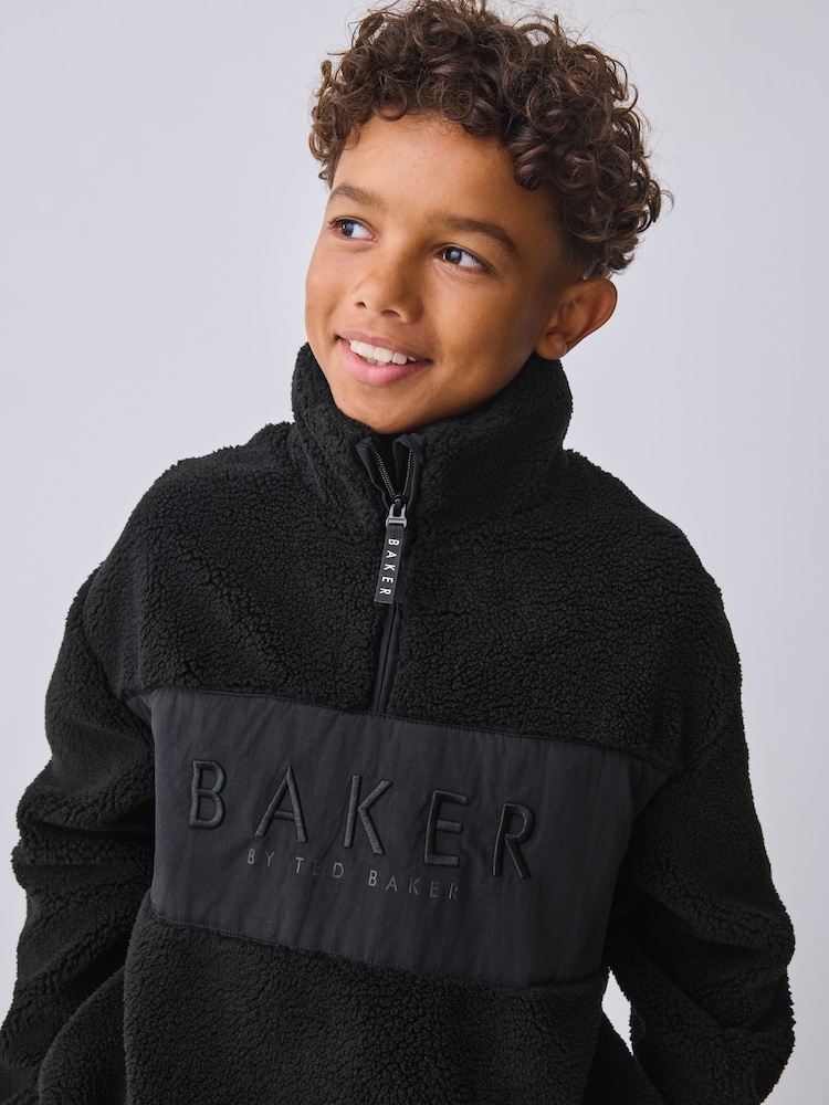 Baker by Ted Baker Borg Zip Through Black Fleece - Image 1 of 9 Baker by Ted Baker Borg Zip Through Black Fleece - Image 1 of 9