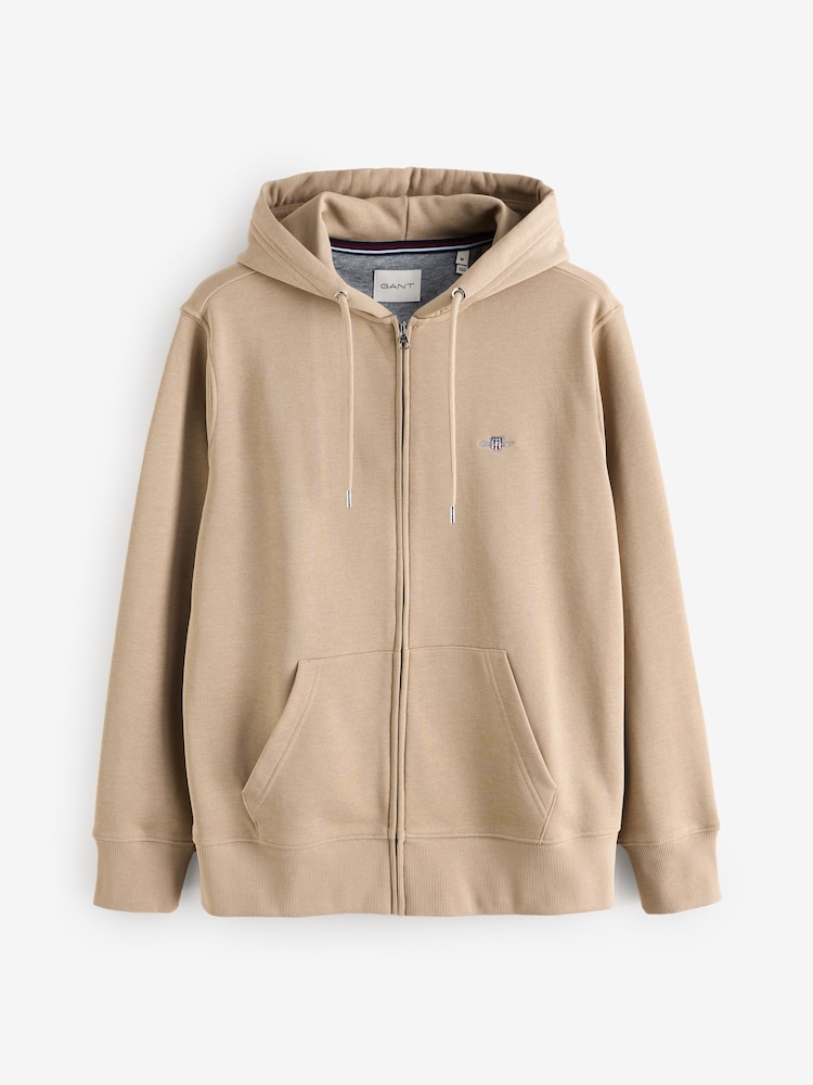 Beige - GANT Regular Fit Shield Zip Up Hoodie - Image 1 of 1