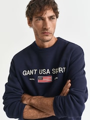 GANT Blue Crew Neck Graphic Jumper - Image 1 of 4