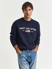 GANT Blue Crew Neck Graphic Jumper - Image 2 of 4
