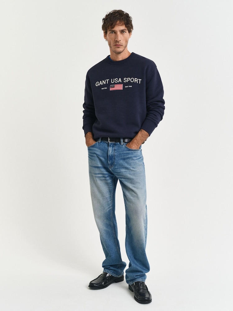 GANT Blue Crew Neck Graphic Jumper - Image 4 of 4