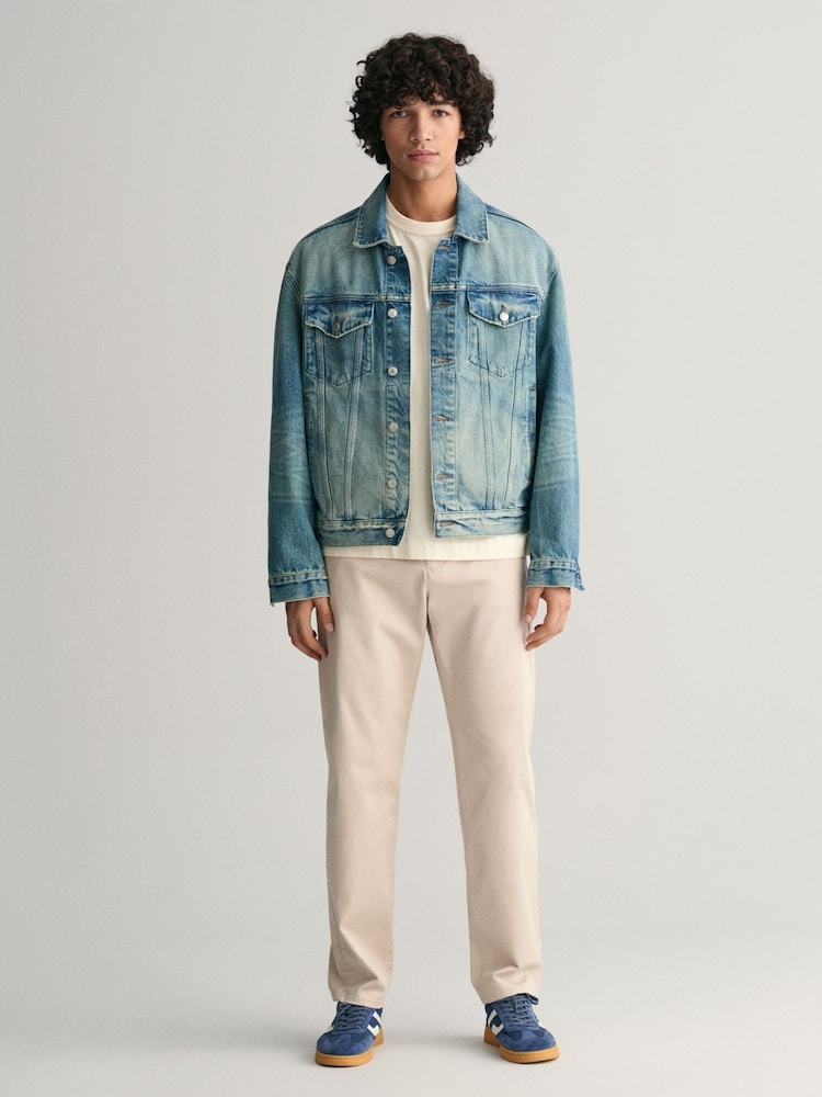 GANT Beige Slim Fit Twill Trousers - Image 3 of 8