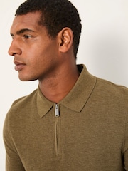 FatFace Shawford Khaki Green Zip Neck Polo - Image 3 of 6
