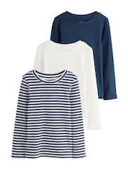 Navy/White Stripe Long Sleeve Ribbed Tops 3 Pack (3-16yrs) - Image 10 of 10