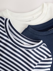 Navy/White Stripe Long Sleeve Ribbed Tops 3 Pack (3-16yrs) - Image 6 of 10