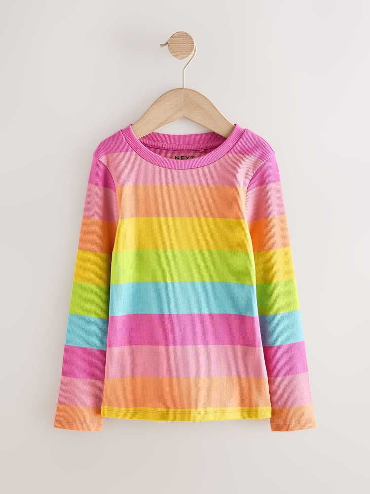 Multi Bright Long Sleeve Ribbed T-Shirts 4 Pack (3-16yrs) - Image 2 of 8 Multi Bright Long Sleeve Ribbed T-Shirts 4 Pack (3-16yrs) - Image 2 of 8