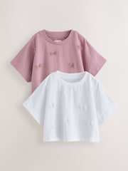 Mauve/White Boxy Bows T-Shirts 2 Pack (3-16yrs) - Image 1 of 6