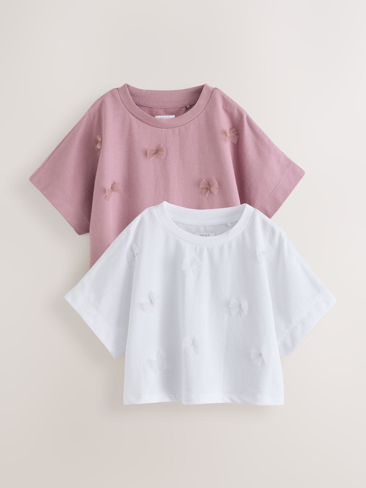 Mauve/White Boxy Bows T-Shirts 2 Pack (3-16yrs) - Image 1 of 6