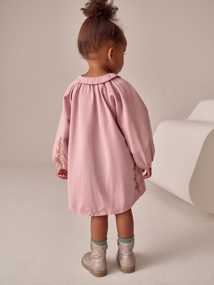 Pink Butterfly Embroidery Shirt Dress (3mths-8yrs) - Image 4 of 4 Pink Butterfly Embroidery Shirt Dress (3mths-8yrs) - Image 4 of 4