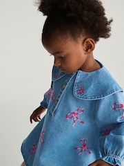 Bow Embroidered Denim Collar Dress (3mths-8yrs) - Image 3 of 9
