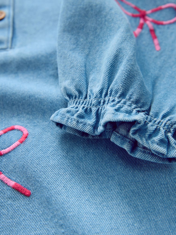 Bow Embroidered Denim Collar Dress (3mths-8yrs) - Image 9 of 9