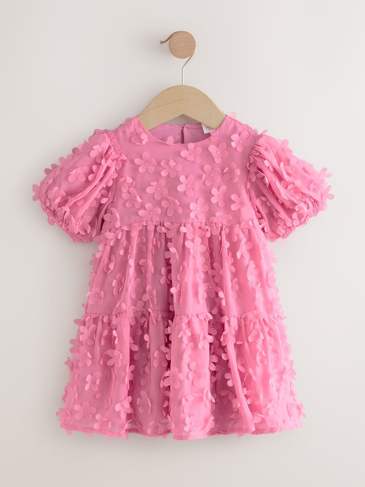 Pink Short Sleeve 3D Flowers Dress (3mths-8yrs) - Image 1 of 5