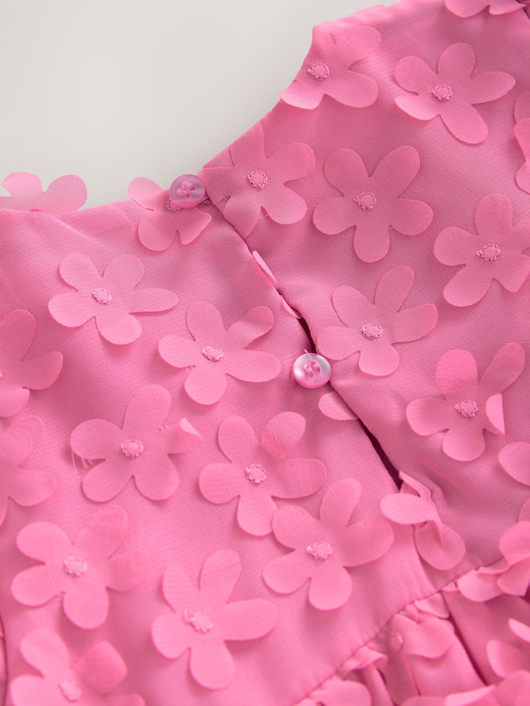 Pink Short Sleeve 3D Flowers Dress (3mths-8yrs) - Image 5 of 5