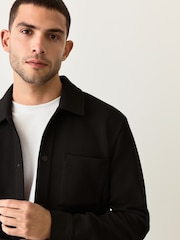 Black Diagonal Texture Jersey Shacket - Image 1 of 9