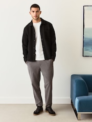 Black Diagonal Texture Jersey Shacket - Image 2 of 9