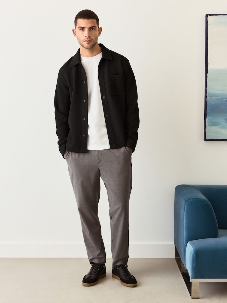 Black Diagonal Texture Jersey Shacket - Image 2 of 9