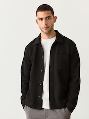 Black Diagonal Texture Jersey Shacket - Image 4 of 9