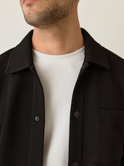 Black Diagonal Texture Jersey Shacket - Image 5 of 9