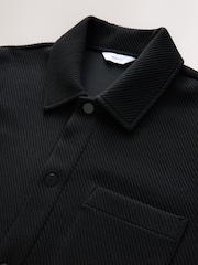 Black Diagonal Texture Jersey Shacket - Image 8 of 9